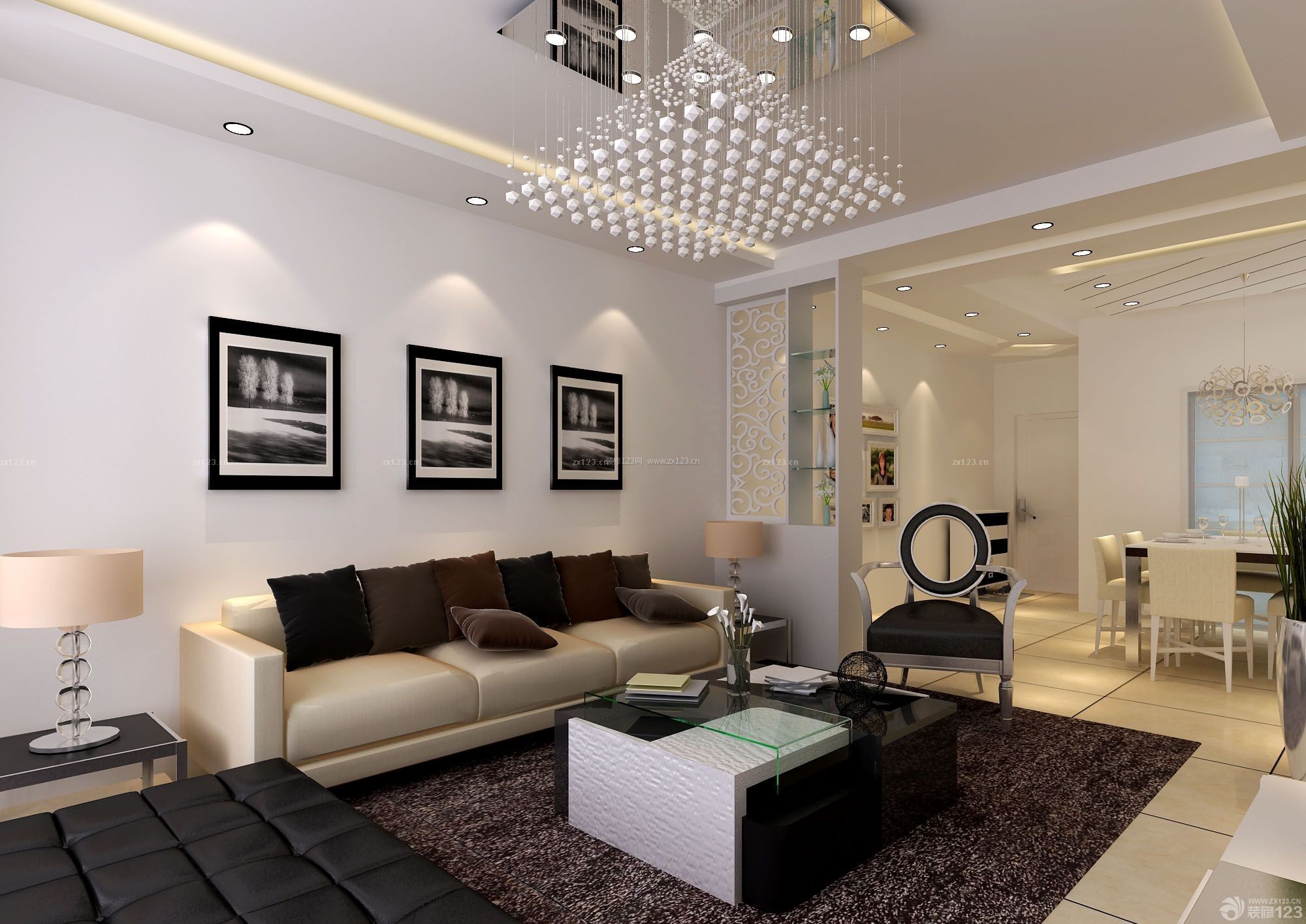 85平米家裝客廳沙發(fā)背景墻裝飾畫設計_裝修123效果圖